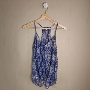 Lily White Sheer Blue Paisley Draped Top, XS